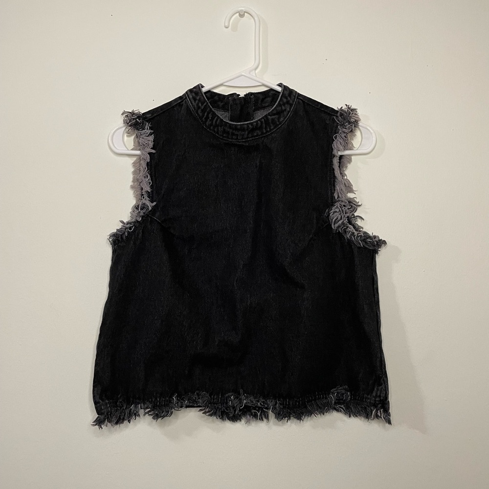 Gap Women’s Black Denim Crop Tank with Raw Hem XS